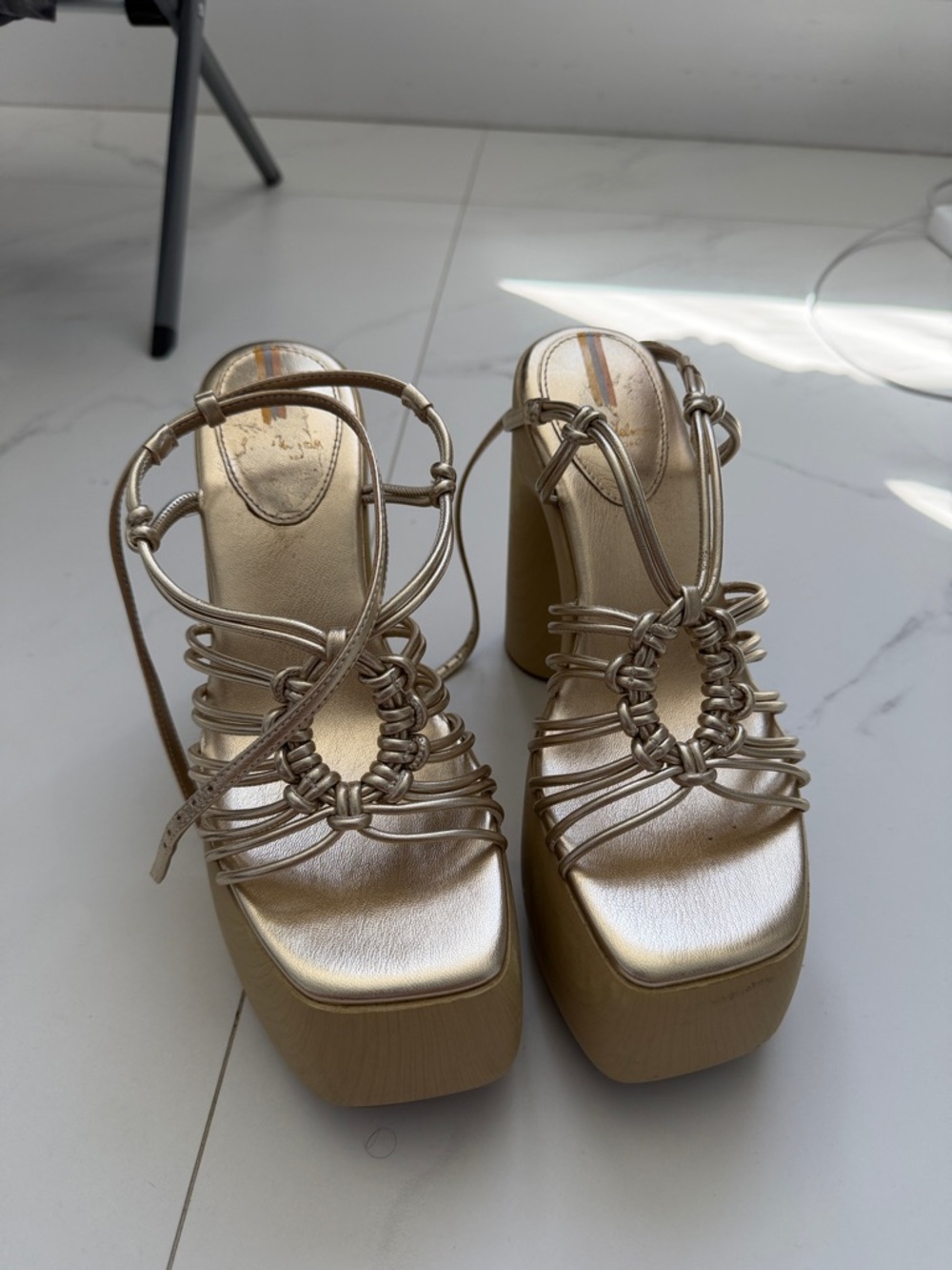 Sam Edelman Gold Strappy Platform Heels for Women - Picture 4 of 7